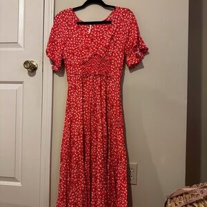 Red Floral Midi Dress